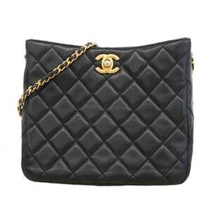 Chanel Matelasse Shoulder Bag with Chain Bag, Lambskin, Black, Women's